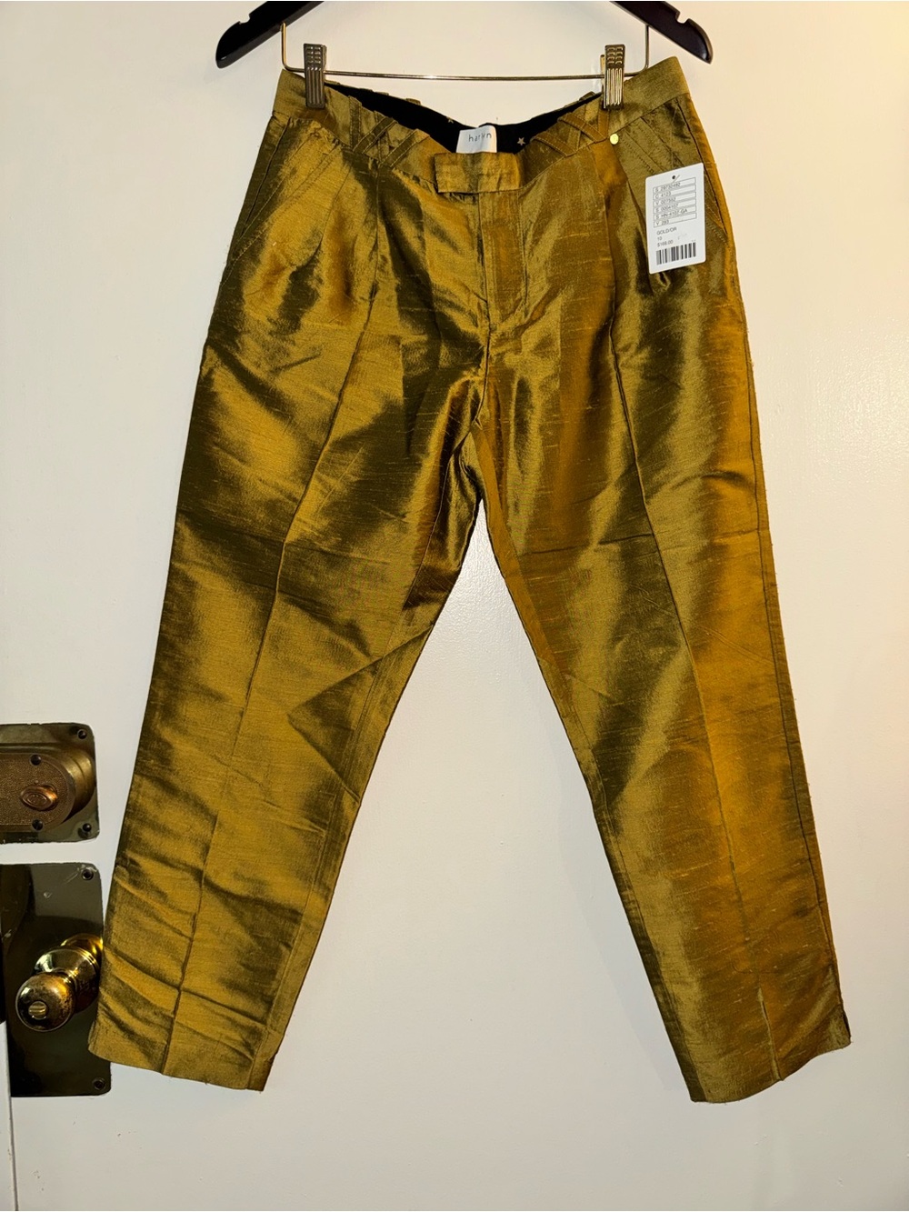 NWT $168 Harlyn Anthropologie Metallic Gold Chartreuse Dress Pants Size 10